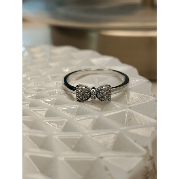 Solid 925 Sterling Silver CZ Bow Promise Ring Dainty and Feminine Gift for Her - Picture 2 of 5